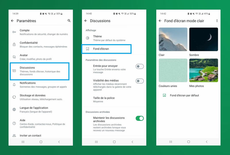 Personnalisation du fond d’écran de discussion WhatsApp