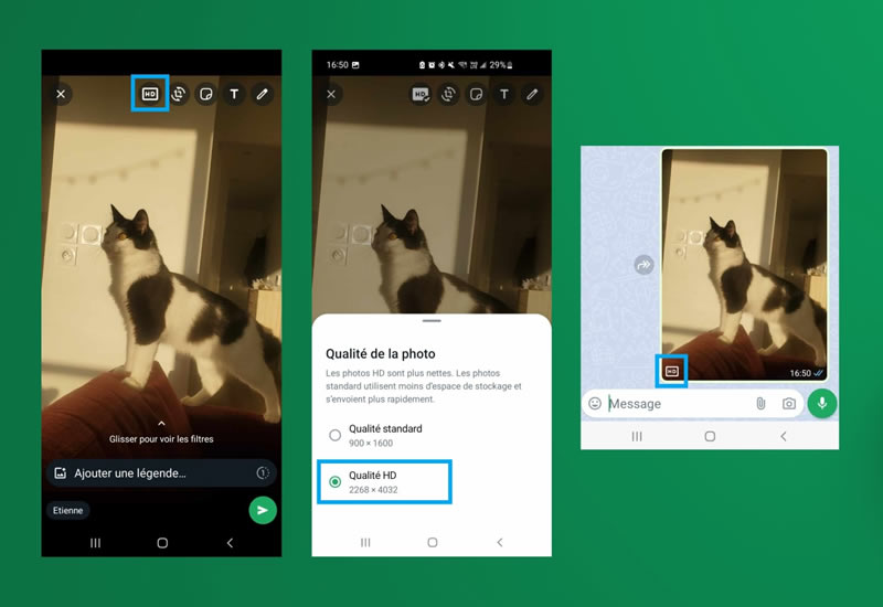 Envoi de photos en haute qualité sur WhatsApp