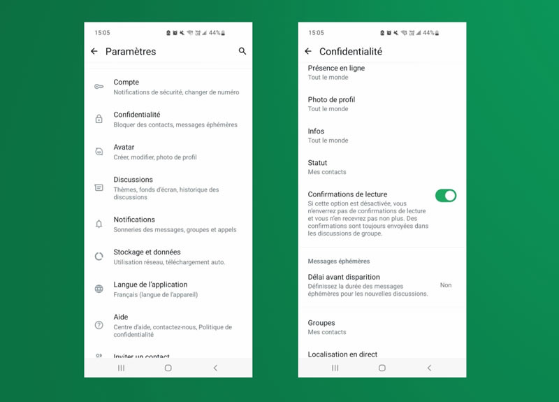 Désactivation des confirmations de lecture sur WhatsApp