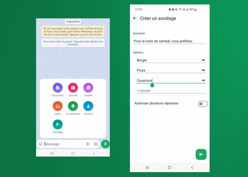 Création d'un sondage dans un groupe WhatsApp