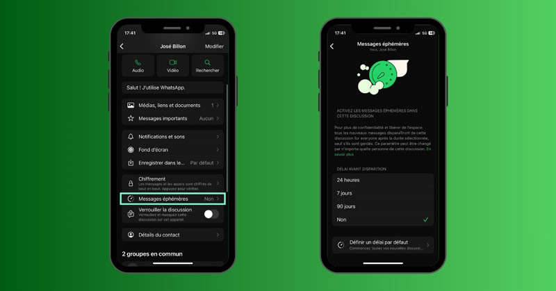 Activation des messages éphémères sur WhatsApp